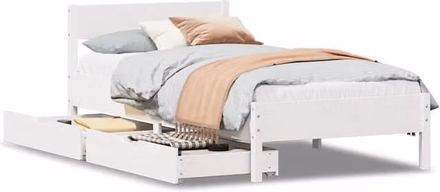 Berkfield Home Single Solid Wood Pine Bed Frame in White, W/D/H: 90 x 190 cm