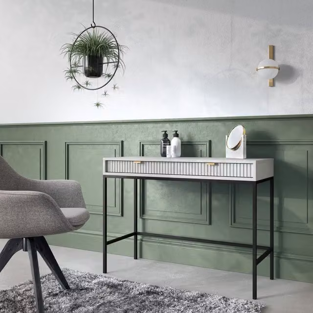 Abakus Direct Modern Matt Metal Dressing Table in Grey, Black, Gold and White