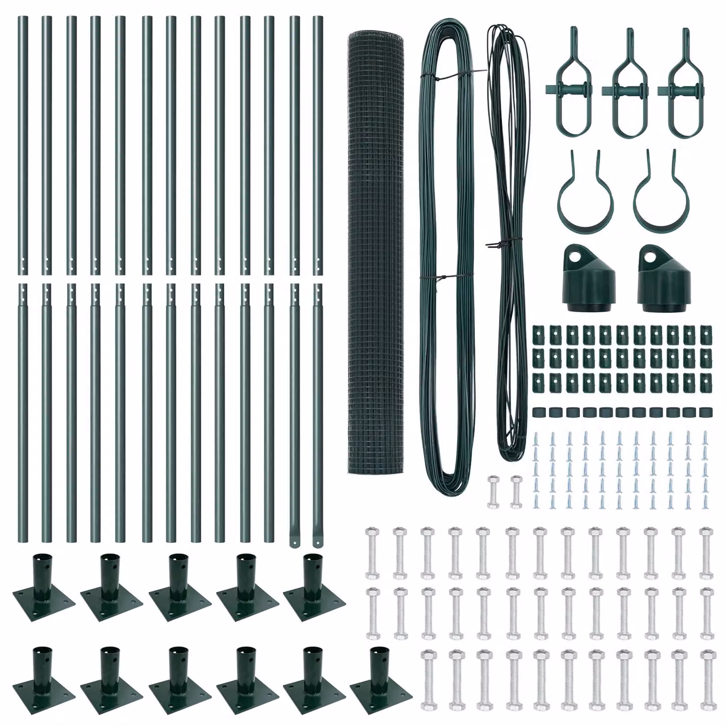 Berkfield Home Green Powder-Coated Steel Welded Wire Fence with 13 Flanged Posts, 1 x 25 m – 4