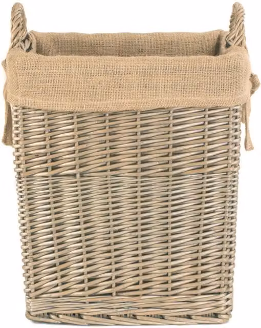 Red Hamper Small Rectangular Wicker Log Basket with Hessian Lining in Brown and Red