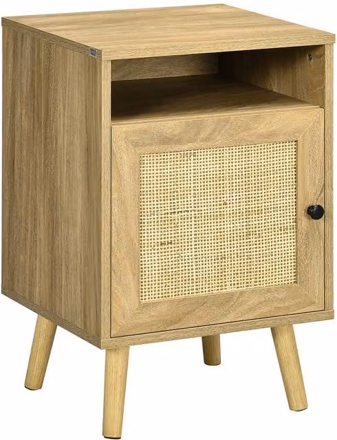ERGOVEXA Bedside Table with Rattan Element in Natural Wood and Brown, W/D/H: 60 x 35 x 39 cm