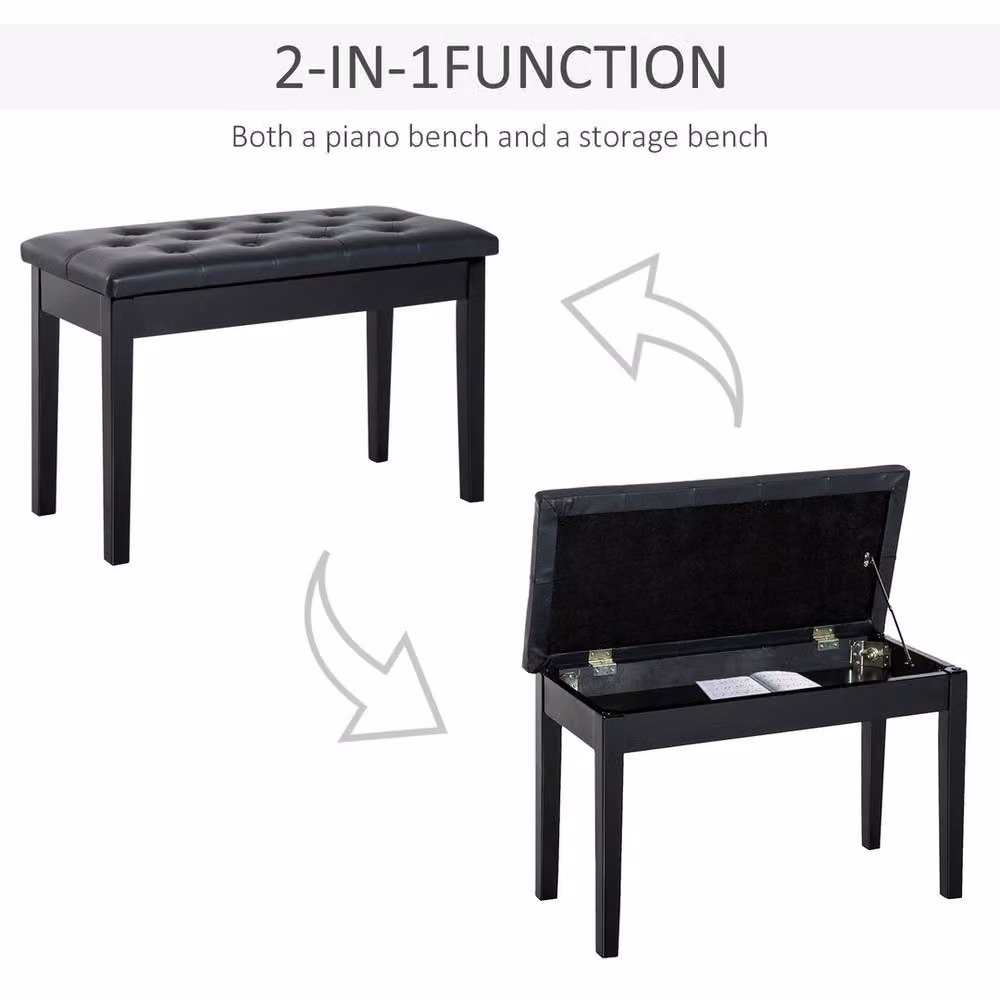 NESTLUNE Classic Piano Bench with Padded Synthetic Leather Seat in Black, W/D/H: 100 x 100 x 50 cm – 5