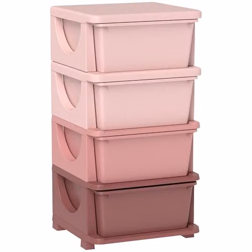 HOMCOM 4-Tier Plastic Kids Toy Storage Unit with 4 Drawers, Pink – 1