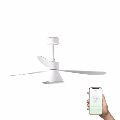 FARO Barcelona Amelia Large 3 Blade Ceiling Fan with Light, Matt White, Tuya Smart System – 1