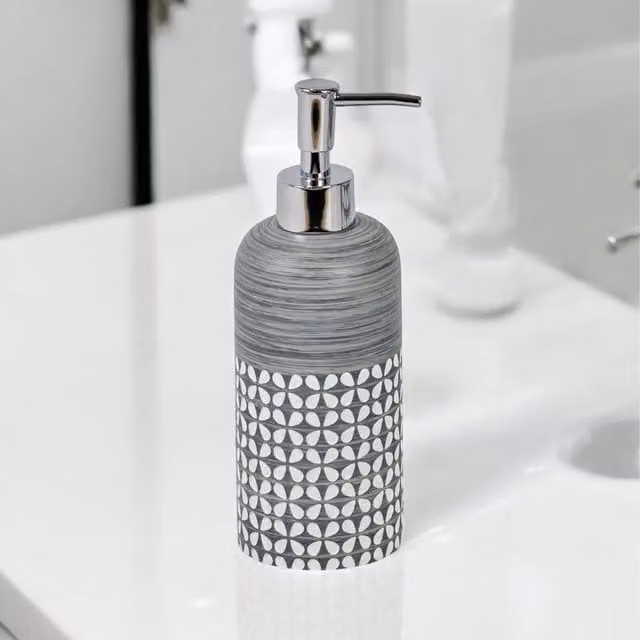 Showerdrape Ravello Geo Floral Ceramic Liquid Soap Dispenser in Grey and White