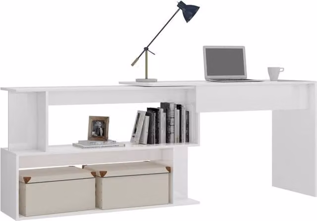 Berkfield Home Modern Corner Desk in High Gloss White, W/D/H: 200 x 50 x 76 cm