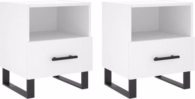 Berkfield Home Set of 2 Modern White Bedside Cabinets in Engineered Wood, W/D/H: 40 x 35 x 47.5 cm