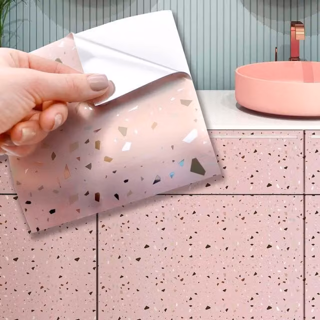 Walplus Metallic Wall Tile Stickers in Pink and Silver with Abstract Modern Design