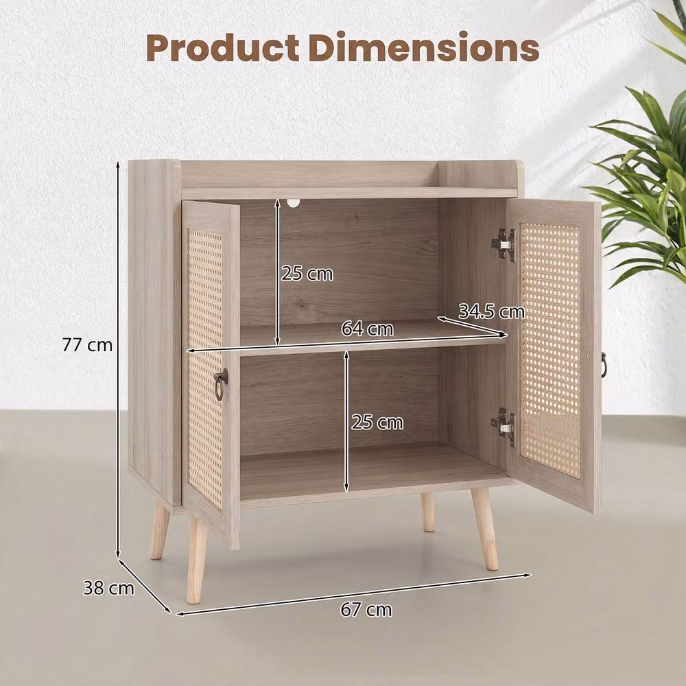 Costway Rattan Sideboard Buffet Cabinet with Adjustable Shelf in Sand Beige – 2