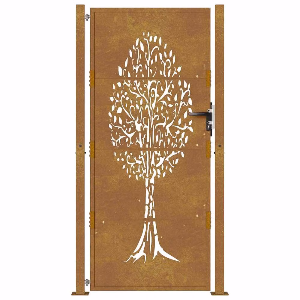 Berkfield Home Corten Steel Garden Gate with Tree Design in Brown, W: 105 cm, H: 205 cm – 3