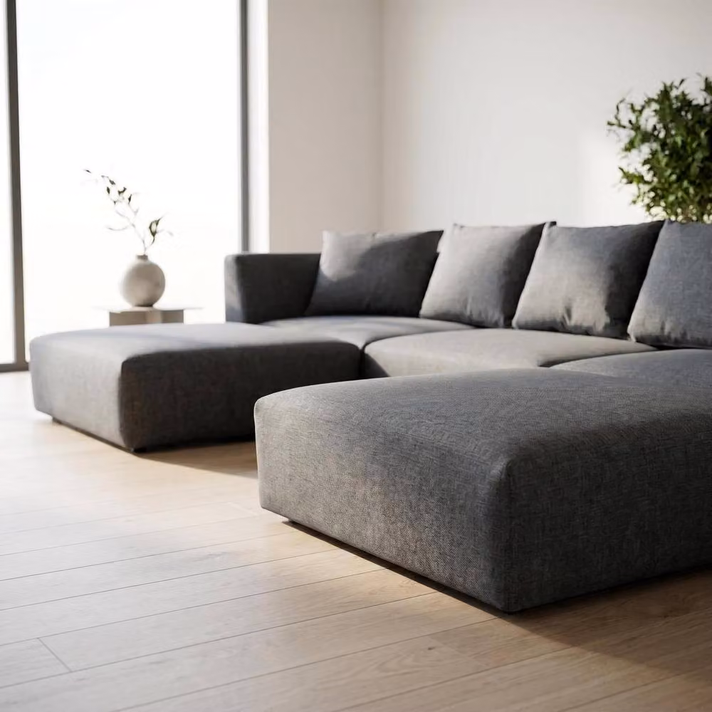 Abakus Direct Tokyo U-Shape Modular Sofa in Grey Brushed Tweed Fabric – 5