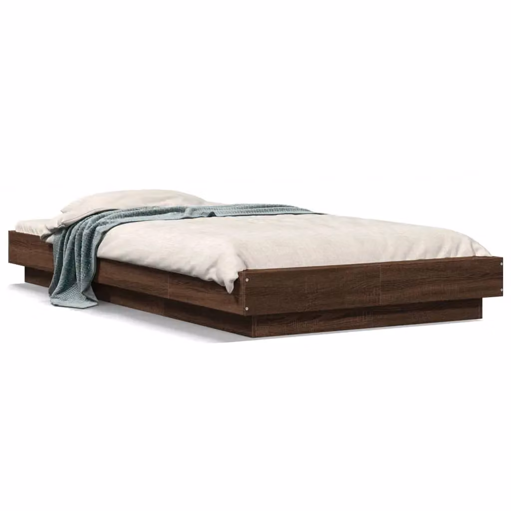 Berkfield Home Modern Bed Frame with LED Under-Bed Lighting and USB Charging Port in Brown Oak, W: 75 cm, L: 190 cm – 2