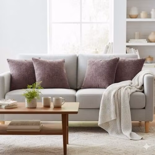 Kampala Hill Belmont Set of 2 Chenille Textured Square Decorative Cushions with Removable Covers, Aubergine, W/D/H: 55 x 55 x 55 cm
