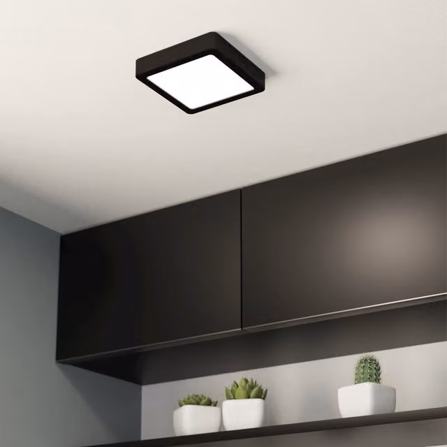 Eglo Fueva 6 Ultra-Slim Tri-Colour Square LED Ceiling Light, Black
