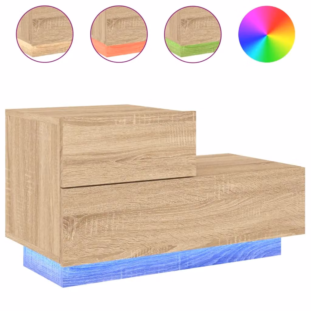 Berkfield Home Bedside Cabinet with Integrated LED Lights in Sonoma Oak Brown, W/D/H: 70 x 36 x 40.5 cm – 2