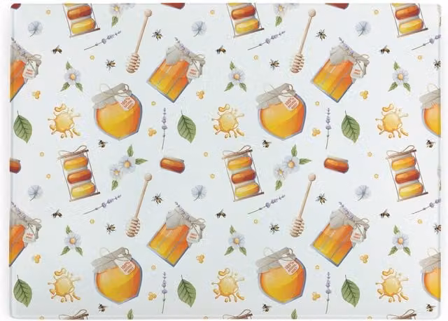 Purely Home Honey Pots Glass Worktop Saver Bees Large Kitchen Chopping Board in Gold and Multicolour