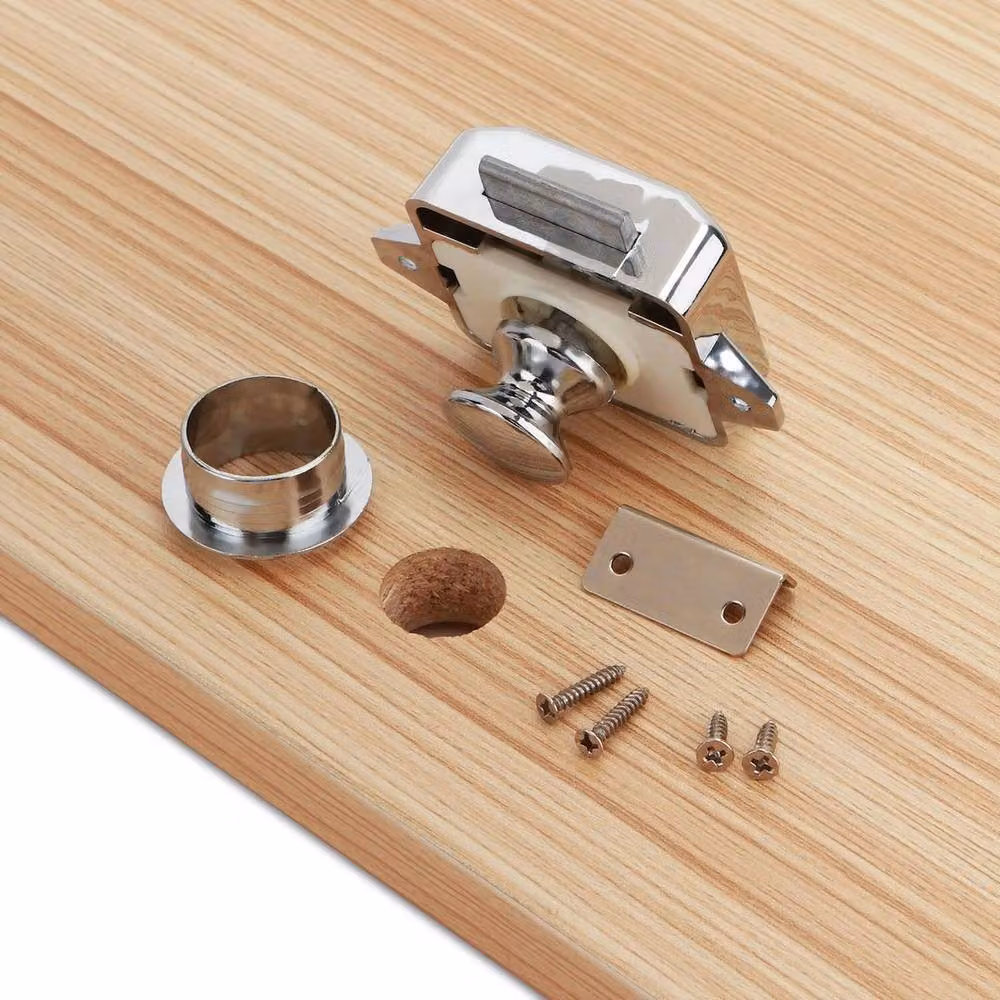NESTLUNE 5-Pack Push Button Latch Locks for Drawers, Cupboards, Cabinets and Campervans, Silver – 2