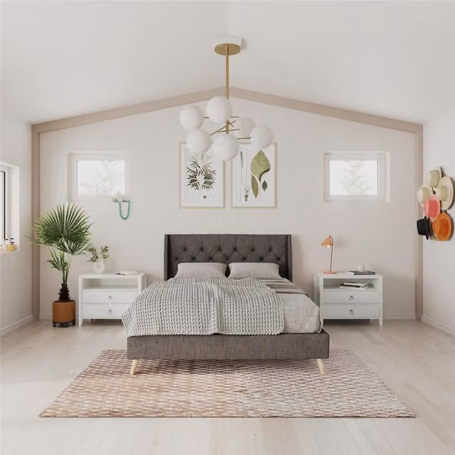 NG Her Majesty Modern Upholstered Bed in Grey, W/D/H: 180 x 200 cm