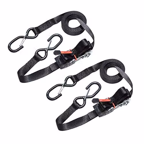Master Lock Ratchet Tie Down Strap with S-Hooks, Black, Pack of 2, Strap Length: 4.25 m, Strap Width: 25 mm – 1