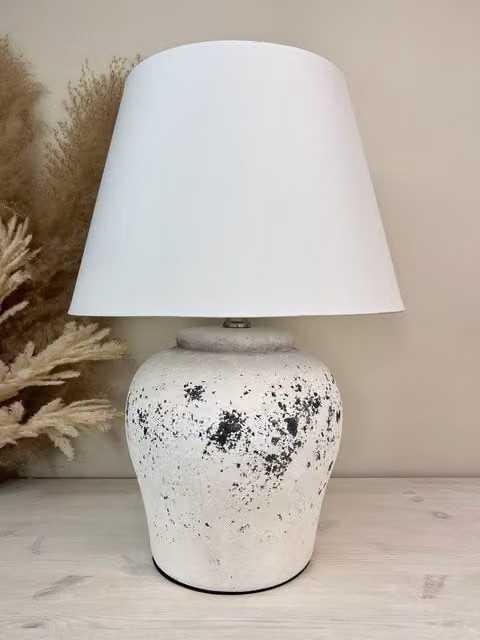 Downton Interiors Stone Effect Ceramic Table Lamp with White Fabric Cone Shade
