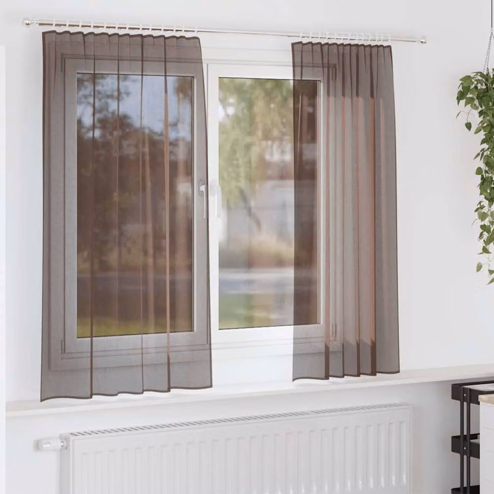 Berkfield Home Brown Voile Fabric Curtains with Rod Pockets, 2 Pack, W: 140 cm, H: 175 cm – 2