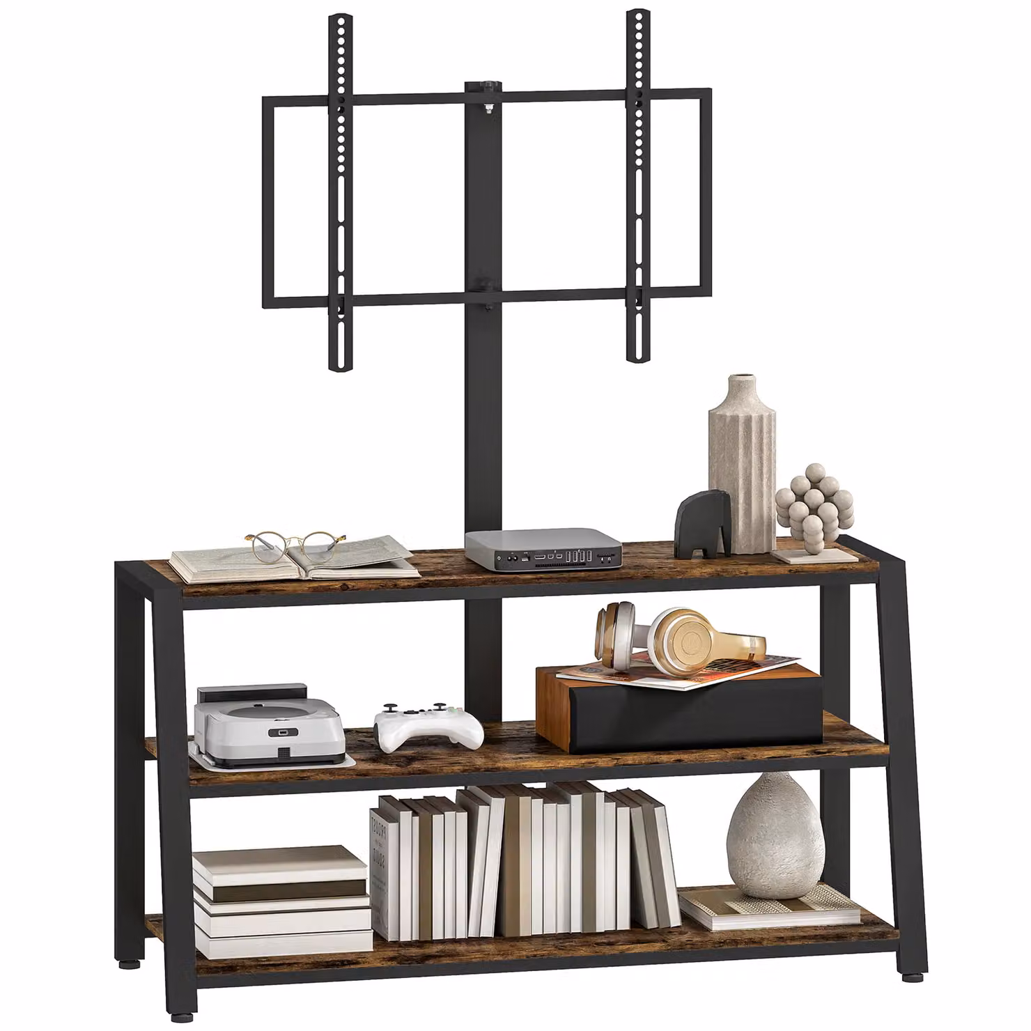 HOMCOM Industrial Brown TV Stand Cabinet with Swivel Bracket for 32 to 70 Inch TVs – 2