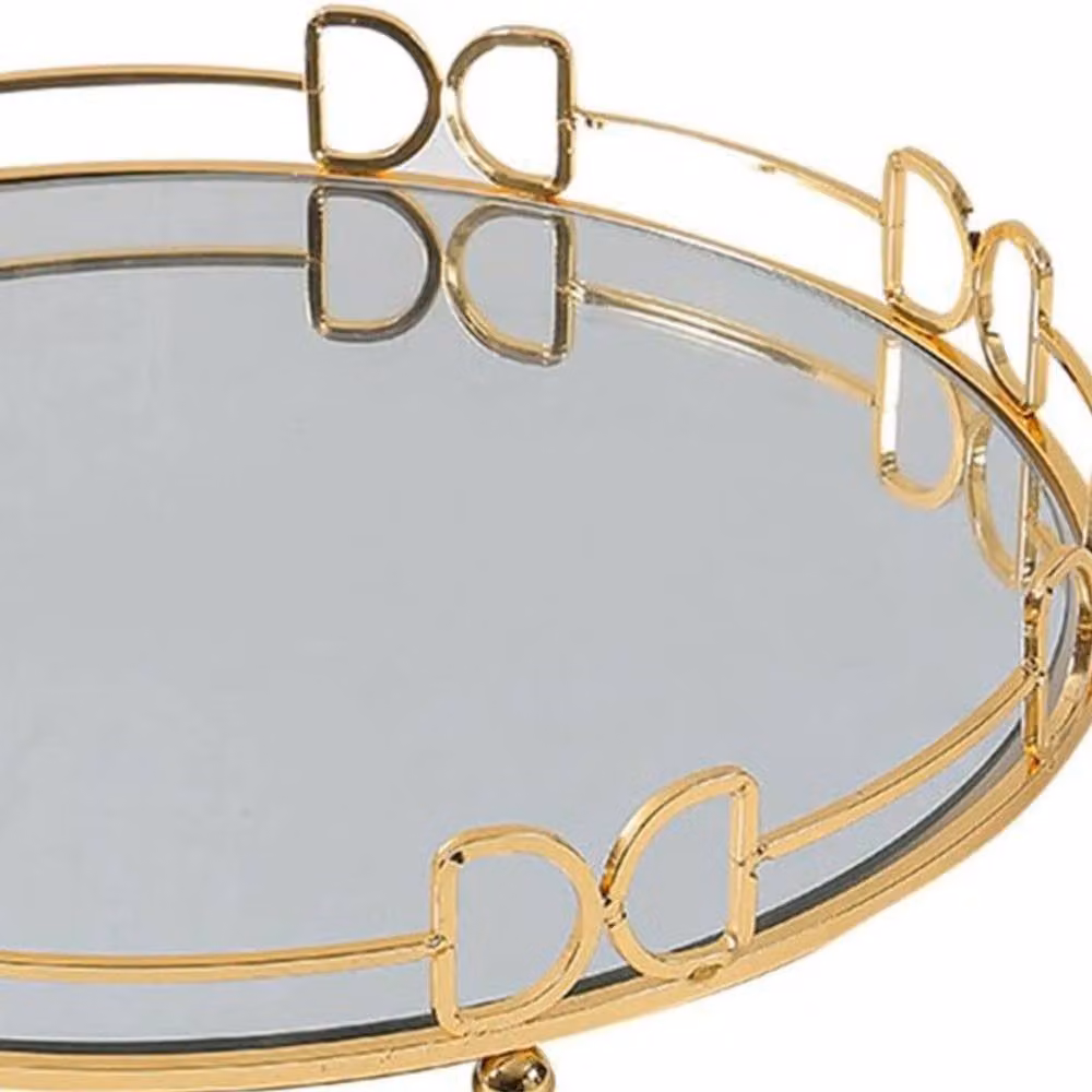 Dynasty Home UK Round Golden Decorative Vanity Tray with Mirror, Diameter: 30 cm – 2