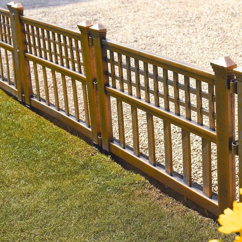 NESTLUNE Brown Plastic Garden Fence Panels and Lawn Border Edging, W: 100 cm, H: 15 cm – 3