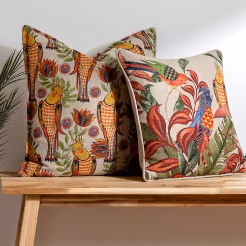 Wylder Tropics Akamba Cockatiels Botanical Printed Decorative Cushion, Multicolour, W/D/H: 50 x 50 x 50 cm – 4