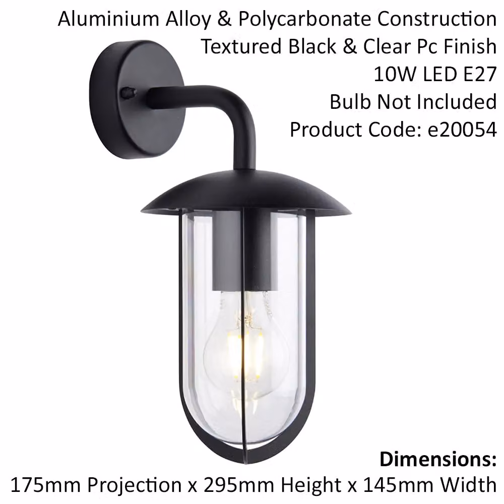 Loops Black Textured Outdoor Wall Light with Transparent Shade – 2