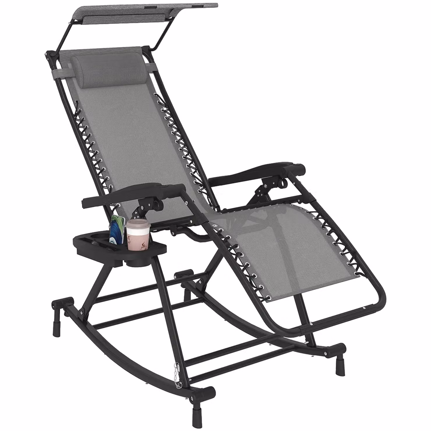 OUTSUNNY Grey Zero-Gravity Folding Recliner Chair with Adjustable Headrest and Multi-Position Glide – 2