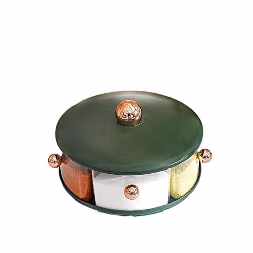 JINGYAN 5-Compartment Plastic Spice Shaker and Seasoning Storage Box with Lid and Spoon in Green – 1