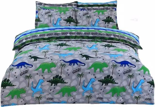 Dreamscene Dinosaur Reversible Duvet Cover and Pillowcase Bedding Set, Green, Single, 90 x 190 cm