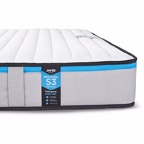 Jay-Be Benchmark S3 Hybrid Memory Mattress, White and Blue, W/D/H: 120 x 190 x 19 cm