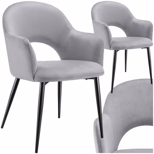 tectake Set of 2 Sasha Dining Chairs in Grey Velvet Look with Metal Legs – 1