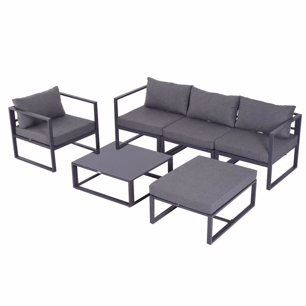 Wyld Haus Nimavi 6 Seater Outdoor Sectional Sofa Set with Tempered Glass Coffee Table in Grey – 2