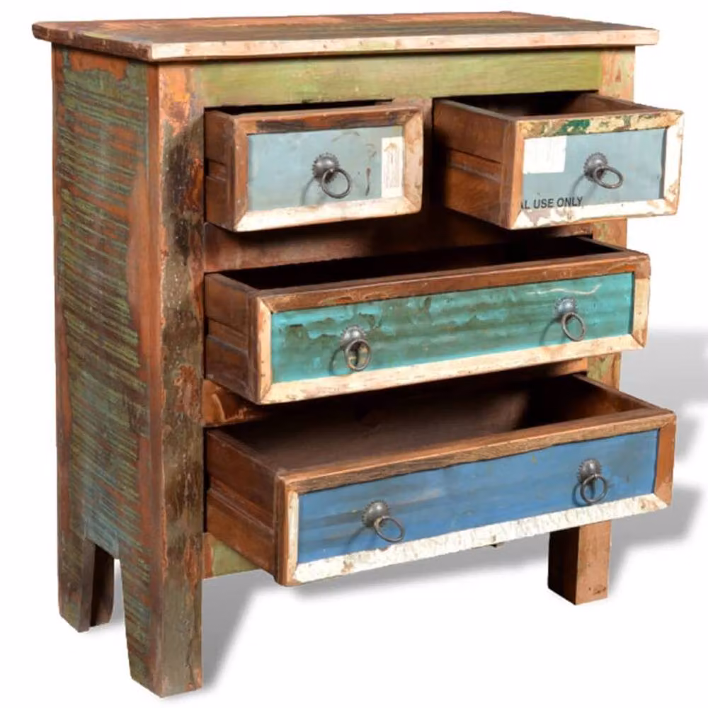 Berkfield Home Rustic Reclaimed Solid Wood Cabinet with 4 Drawers, Multicolour – 2