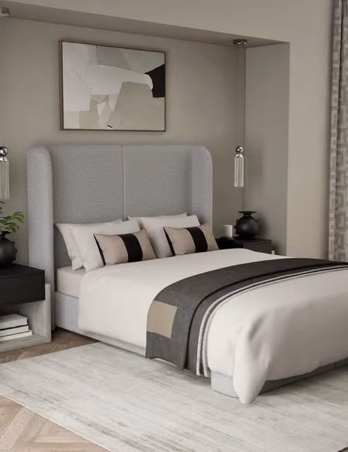 M&S x Kelly Hoppen 500 Thread Count Pure Cotton Mako Satin Bedding Set, Cream/Beige/White, 180 x 200 cm