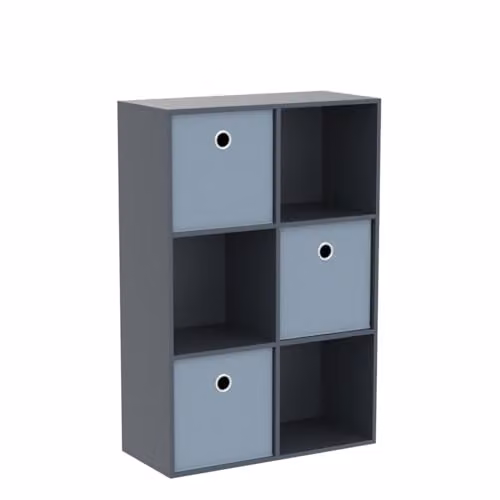 Vida Designs Durham 6 Cube Storage Organiser with 3 Grey Baskets, Black, W/D/H: 96.5 x 64.5 x 29.0 cm – 3