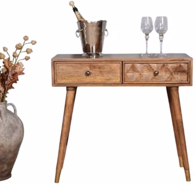 Elm Home And Garden Solid Mango Wood Console Hall Table in Light Oak Brown – 1
