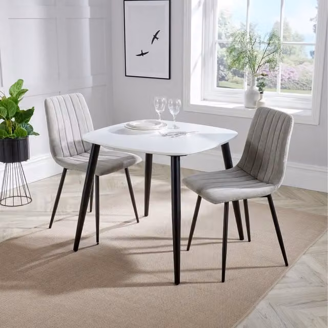 Core Products Modern Square Dining Table and 2 Chairs Set in White and Black