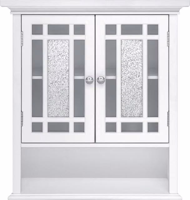 Teamson Home Windsor White Wooden Wall Mounted Bathroom Cabinet with 2 Glass Doors and Internal Shelves