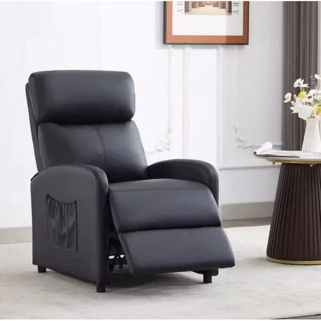 SPETLEK Black Synthetic Leather Push Back Recliner Chair