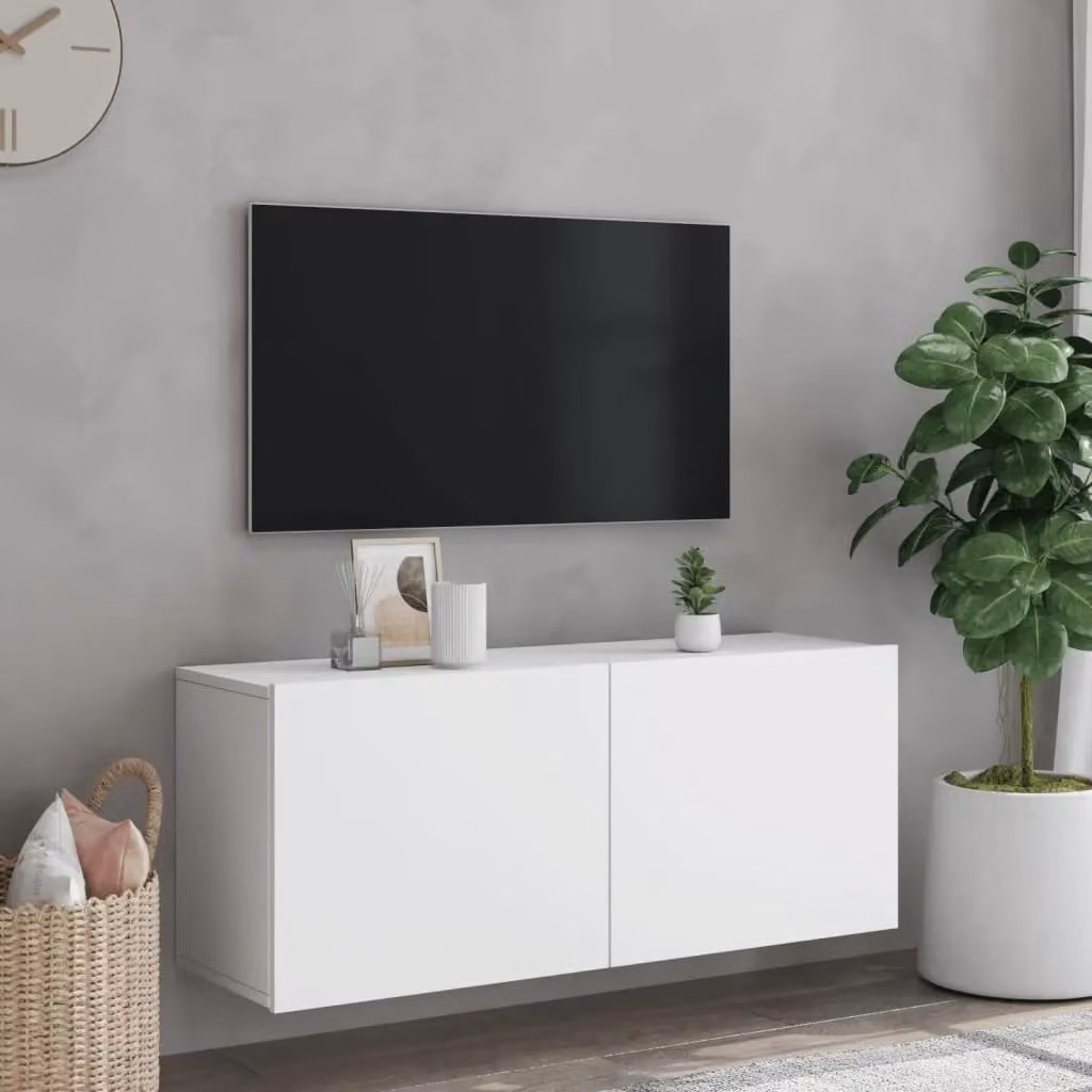 Berkfield Home Wall-mounted TV Cabinet in White, W/D/H: 100 x 30 x 41 cm – 3