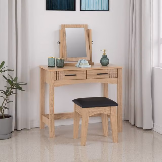 Seconique Tessa 2 Drawer Dressing Table Set in Light Oak Effect – 1