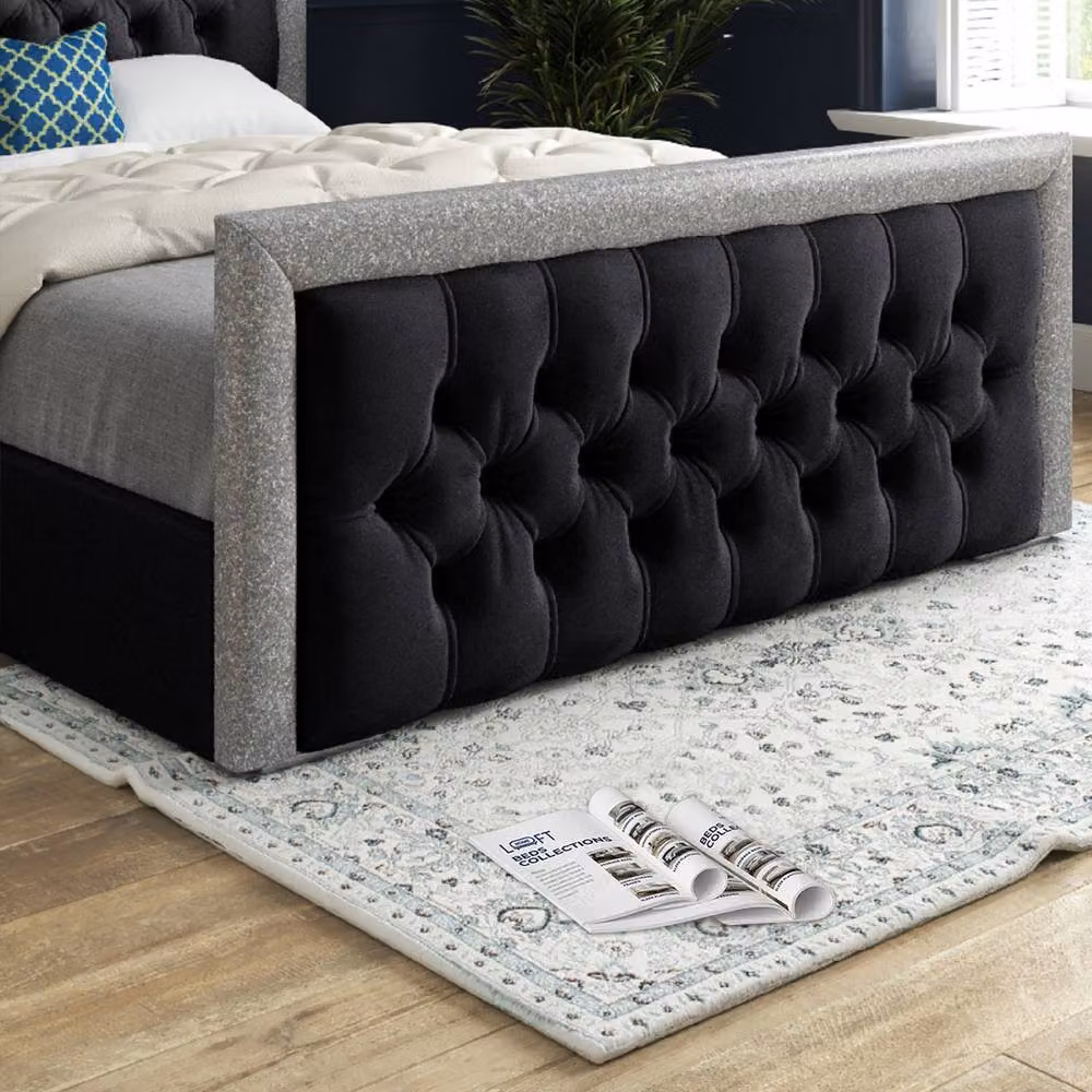 KDMD Wappenham Designer Bed Frame in Black Soft Velvet with Glitter Border, W/D/H: 137.0 x 120 x 200 cm – 5