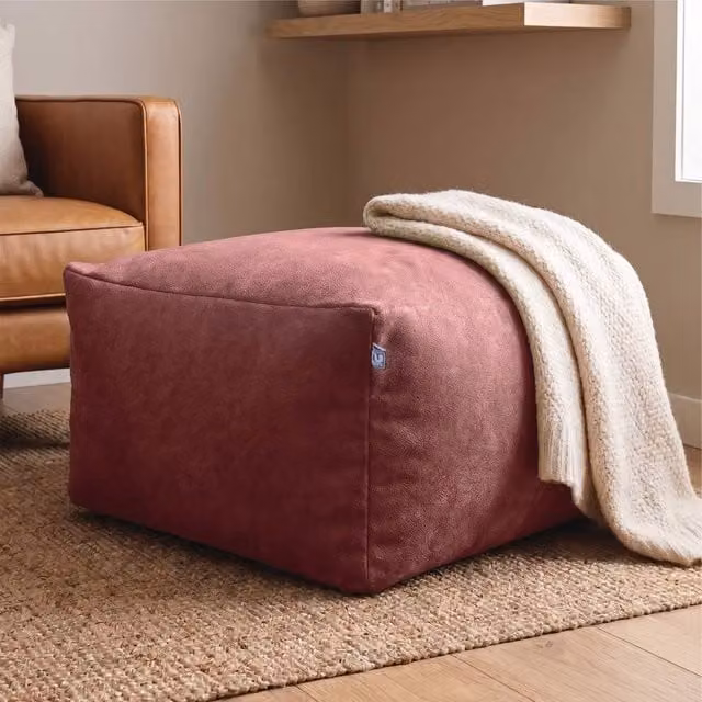 rucomfy Velora Velvet Cylindrical Bean Bag Ottoman Pouffe in Pink, W/D/H: 60 x 60 x 36 cm