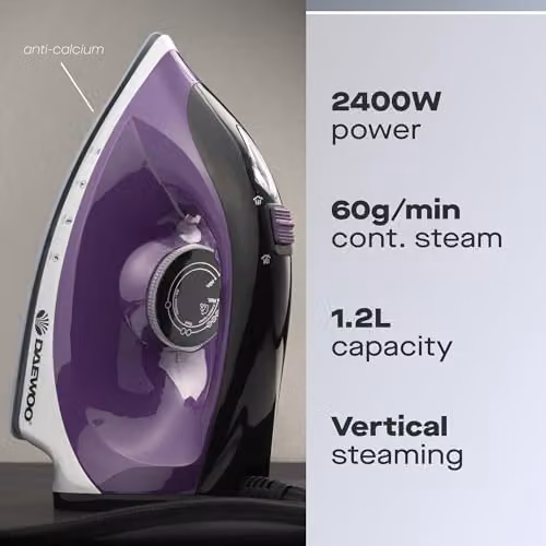 Daewoo 2400W Electric Steam Generator Iron with 1.2L Detachable Water Tank and Ceramic Soleplate in Purple or Black – 2