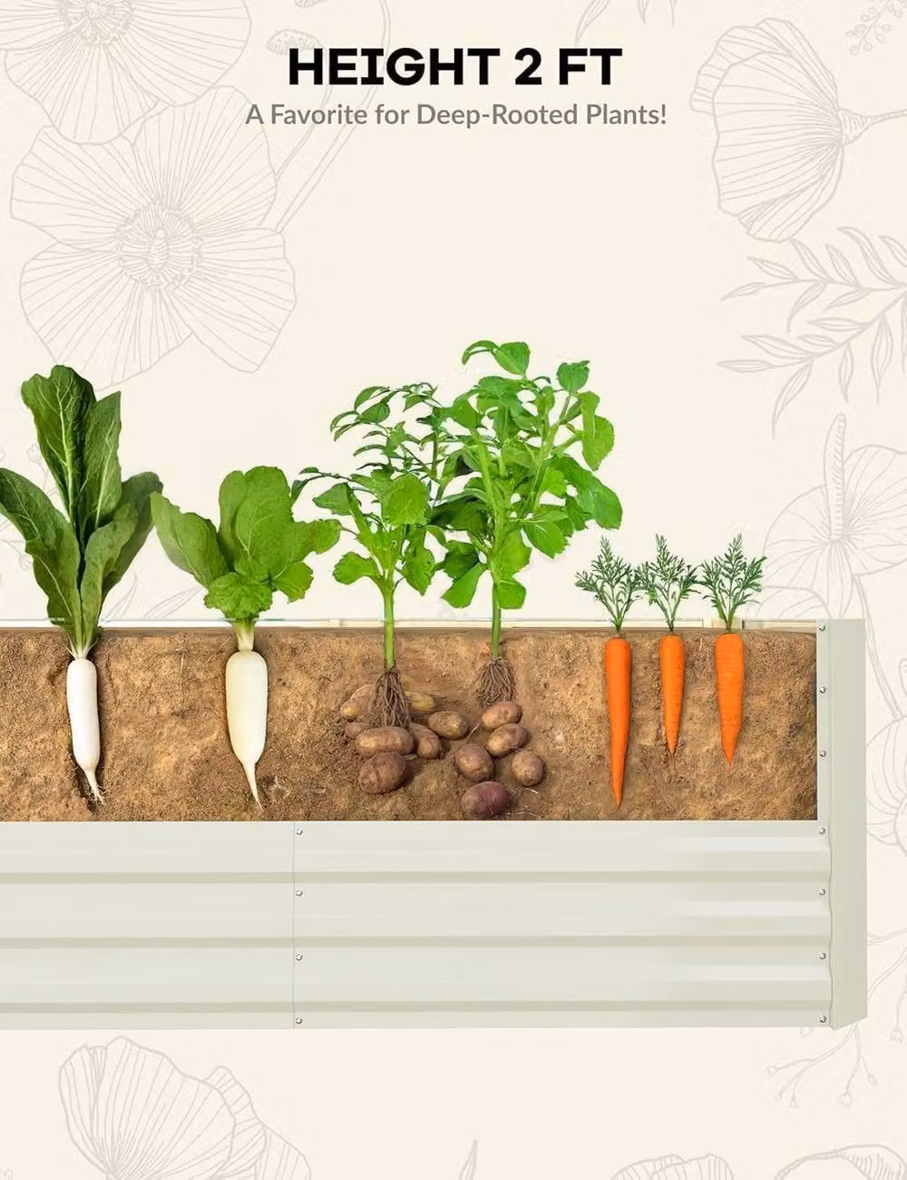 London Boutique Galvanised Steel Raised Garden Bed in Beige, W/D/H: 240 x 120 x 60 cm – 2