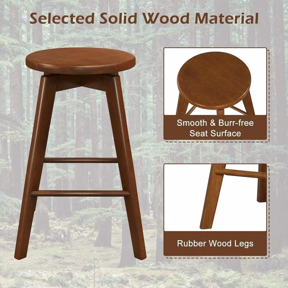 KORVIXA 2-Pack Brown Rubberwood Bar Stools with 360 Degree Swivel and Lacquered Finish – 3